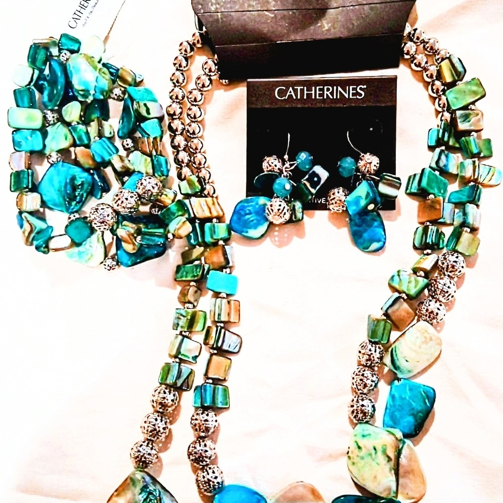 Catherines Turquoise Multi-Strand Bead Necklace & Earring Set
